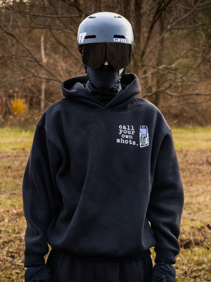 "Call Your Own Shots." Hoodie - Black (Green Phone)