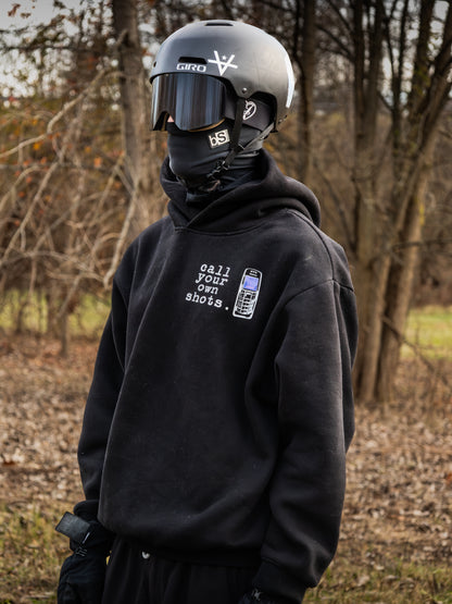 "Call Your Own Shots." Hoodie - Black (Green Phone)