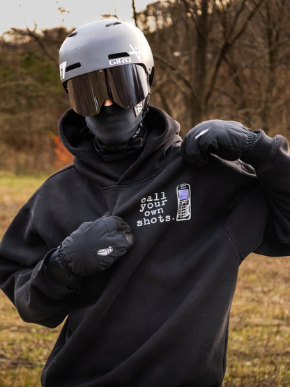 "Call Your Own Shots." Hoodie - Black (Green Phone)